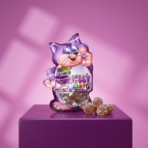 Caramelle Gommose al Gusto d'Uva, Rivestite di Zucchero, Morbide e Masticabili, a Forma di Gatto Viola, Confezione in Sacchetto, Halal, per Bambini, Scuola, Feste, Dolciumi - Product Image 3