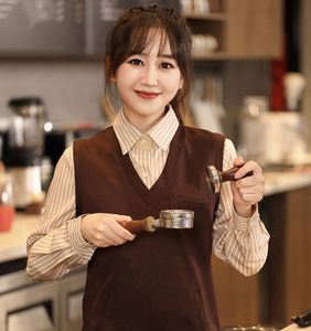 Design Waiter Autumn and Winter Clothes Shirt Women's Knitting Woolen Vest V-neck Coffee Western Restaurant Catering Overalls - Product Image 1