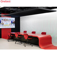 Comptoir de réception TV de studio certifié CE pour 2 personnes Comptoir de table d'ordinateur avant avec panneau mural 3D