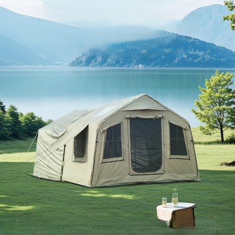 Factory Price Camping Air Tent Green 8+8㎡ Pole Extension Outdoor Rainproof Green Camping Tent with Inflatable Canopy