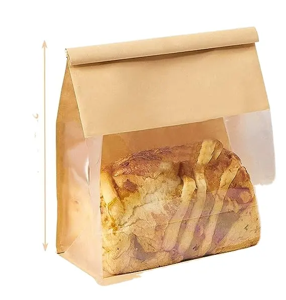 चीन में स्रोत कारखाने अपने लोगो के साथ क्राफ्ट बेकरी ब्रेड पेपर बैग का उत्पादन करता है।