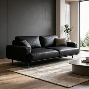 Sofá Moderno de Dos Plazas en Cuero Genuino con Patas Metálicas, Respaldo Holgado y Brazos Cuadrados, Mueble para Sala de Estar - Product Image 4