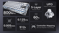 Teclado GravaStar Mercury V60 Pro 60% HE con interruptores magnéticos UFO, 8000Hz, 0.005mm Rapid Trigger, 256K Scan, RGB, de aluminio completo, con cable, U-C