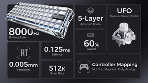 Gravastar ปรอท V60 Pro แป้นพิมพ์60% HE สวิทช์แม่เหล็ก8000Hz 0.005mm ทริกเกอร์อย่างรวดเร็ว256K สแกนอลูมิเนียมเต็มรูปแบบ <span class=keywords><strong>RGB</strong></span> สาย U-C แบบมีสาย - Product Image 2