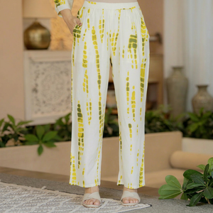 Pantalones de Algodón con Estampado Tie Dye Amarillo para Mujer, Corte Holgado, Estilo Casual Étnico, Estilo India Pakistán, Ropa de Verano - Product Image 1