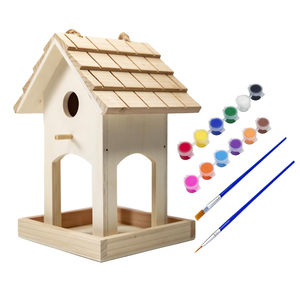 Maison d'oiseau en bois massif moderne faite à la main mangeoire pour oiseaux sauvages naturels pour la décoration de jardin bricolage Hamster pliable durable en plein air - Product Image 1