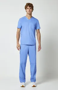 Ensemble de Blouse Médicale et Pantalon Cargo Bleu Marine pour Hommes – Col en V, Manches Courtes, Respirant – Tenue d'Infirmier Professionnelle – Vente en Gros - Product Image 2