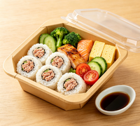 Boîte à lunch jetable carrée multi-usages en kraft mat imperméable, emballage de vente en gros pour plats à emporter, idéale pour les aliments frits et les collations