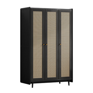 Armario de Madera Maciza de Tres Puertas con Puertas Abatibles, Mueble de Almacenamiento para Dormitorio, Color Negro Retro, Color Nogal - Product Image 4