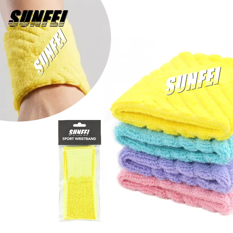 Sunfei Tùy Chỉnh Thể Thao Sweatband Terry Khăn Bông Dây Đeo Cổ Tay Với Thêu Logo Cotton Thể Thao Cổ Tay Mồ Hôi Ban Nhạc