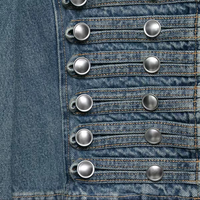 Veste en jean noire personnalisée pour homme SOONREE avec plusieurs rangées de boutons, épaulettes sur les épaules, style streetwear vintage