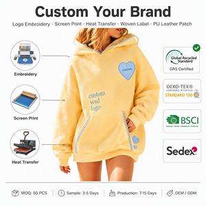<span class=keywords><strong>Felpa</strong></span> Oversize Personalizzata per <span class=keywords><strong>Donna</strong></span>, Giallo Pastello, in Misto Cotone Pesante, Ricamata, Stile Streetwear Estetico - Product Image 1