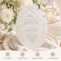 Carte de menu de mariage personnalisée découpée sur mesure, gaufrée, en papier coton épais, bordure florale ovale, cartes de menu imprimées personnalisées, vente en gros OEM