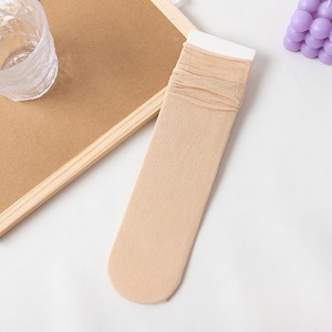 Women's 20-Color Slouch <b>Socks</b> Summer Thin Ice <b>Silk</b> Solid Color Mid-Calf Combed Cotton <b>Socks</b> - Product Image 2