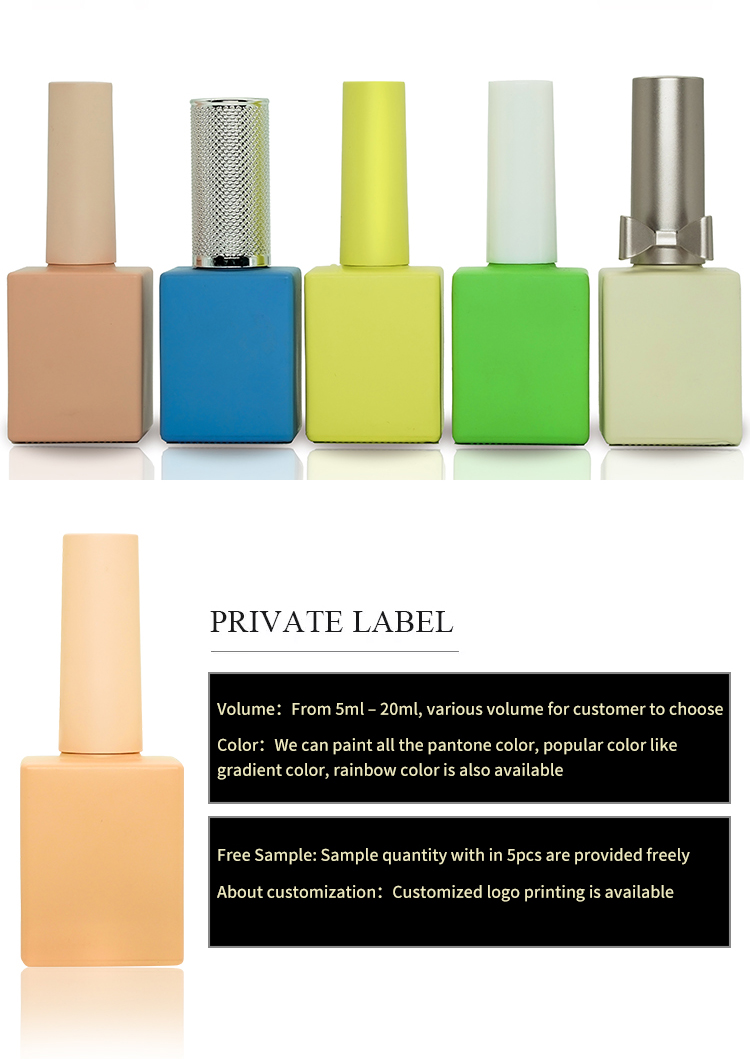 OEM LOGO 15ml Gloss Nail Polish Bottles Acrylic Gel Polish Square Bottle