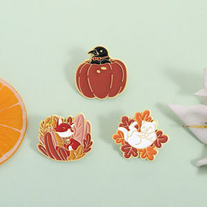 حيوانات كرتون عيد الشكر لطيف القط الثعلب الكذب على دبابيس المينا دبابيس على ظهره هدايا المجوهرات - Product Image 2