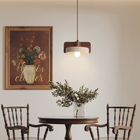 Suspension de restaurant style nordique, abat-jour en pierre, cadre en bois, design lustre en fil de pêche, lumière chaude 3000K, commande par interrupteur, pour la maison