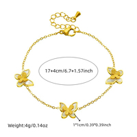 Ensemble de bijoux en acier inoxydable doré avec collier, bracelet et boucles d'oreilles papillon, ailes scintillantes, chaîne câble, clous d'oreilles, pour femmes, vente en gros, personnalisable OEM