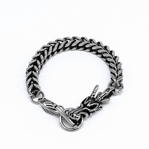Yunnique Dragon Pulsera de acero de titanio para hombre, color acero, diseño de signo del zodiaco animal, joyería de regalo - Product Image 1