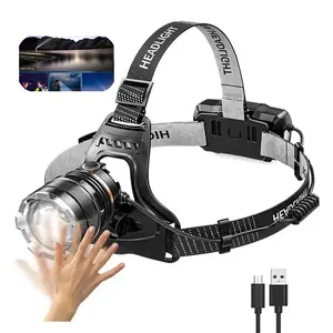 LED Rechargeable Headlamp hightLumens Super Bright with 7 Modes USB Zoomable Head Lamp with Warning Light for Fishing