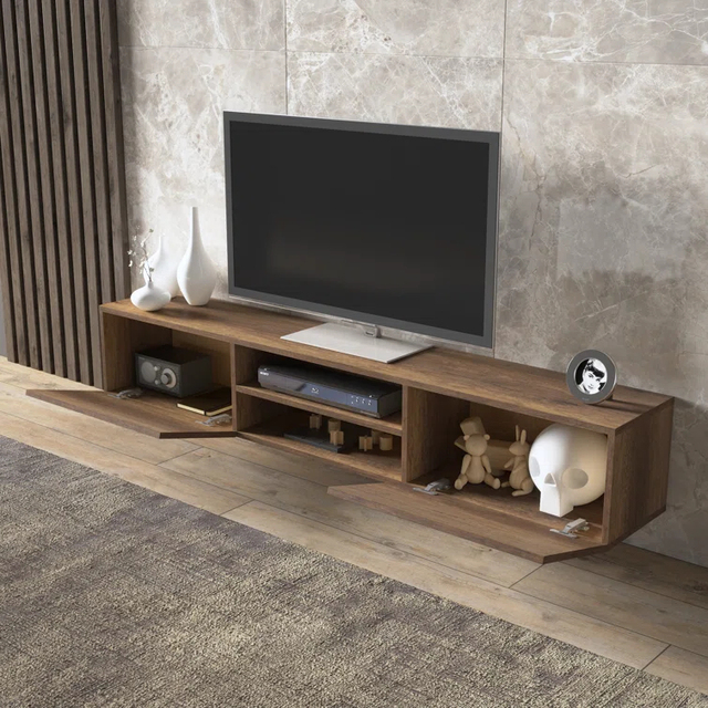 Modern Minimalist Wooden Wide Media Console TV Stand with Storage Floating Wall Hanging Living Room Cabinet