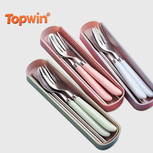 Ensemble de couverts de voyage en acier inoxydable portable pour l'extérieur, ensemble de cuillère, fourchette et baguettes pour le camping - Product Image 1