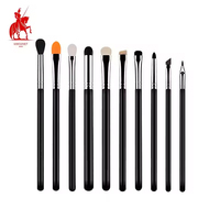 Ensemble de 10 pinceaux de maquillage pour les yeux, poils de chèvre, manche en bois, tube en cuivre, avec crayon à sourcils, logo personnalisé