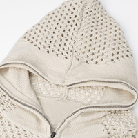 Veste à capuche unisexe 100 % acrylique en maille ouverte, pull oversize zippé, maille déchirée, streetwear décontracté, hiver, éco-responsable