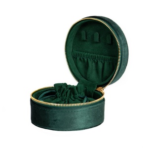 Custom Luxury Floral Embroidered Round Velvet Jewelry Travel <b>Box</b> Jewelry <b>Box</b> Embroidery Blank - Product Image 4