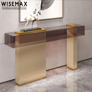 Table en <span class=keywords><strong>verre</strong></span> trempé de luxe moderne, pour couloir, cadre en <span class=keywords><strong>acier</strong></span> inoxydable, Table étroite, pour meuble de salon, 20 pièces - Product Image 2