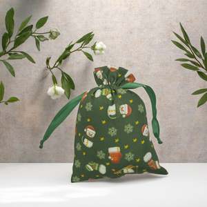 Prix d'usine Pochette en coton de Noël avec motif de dessin animé écologique imprimé logo pour emballage, souvenirs de fête et cadeaux d'achat - Product Image 1