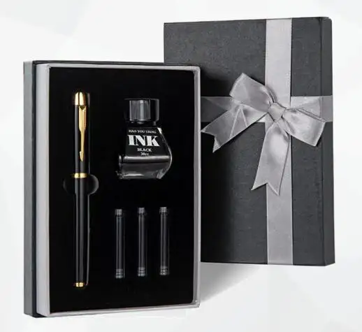 Yeni tasarım dolma kalem mürekkep seti ile lüks yönetici Metal kalem hediye kutusu ve bez iş için en iyi hediye düğün