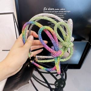 महिला हेडबैंड ब्लिंग डायमंड रंगीन चमकदार स्फटिक हेडबैंड लक्जरी बिग बो हस्तनिर्मित हेयरबैंड - Product Image 5