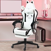 Chaise de bureau ergonomique kaki pour fille adulte et adolescente, chaise de jeu blanche avec un adorable chiot en peluche et un soutien lombaire massant