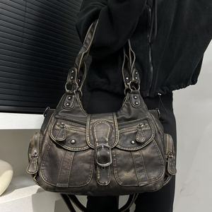 Bolso <span class=keywords><strong>de</strong></span> Motocicleta Retro Europeo y Americano, Estilo Lavado, para Chicas, Gran Capacidad, Maillard Y2K, Bolso Cruzado Diagonal - Product Image 2
