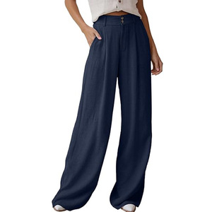 Pantaloni larghi da donna in <span class=keywords><strong>lino</strong></span> di cotone Casual pantaloni larghi a <span class=keywords><strong>vita</strong></span> <span class=keywords><strong>alta</strong></span> a gamba dritta - Product Image 5