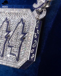 Nouveau pendentif <span class=keywords><strong>LA</strong></span> Dodgers numéro 4 en or 9K-18K, chaîne cubaine entièrement pavée de diamants de laboratoire glacés - Bijoux hip-hop certifiés IGI - Product Image 4