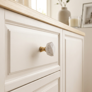 AK Brass Hexagon Stone Metal Cabinet Knob White Finish Luxury <b>Wardrobe</b> Drawer Furniture Handle Decorative <b>Hardware</b> - Product Image 3