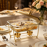 Chauffe-plat décoratif FLEY en acier inoxydable avec support surélevé en verre et double porte-combustible pour événements de restauration de mariage