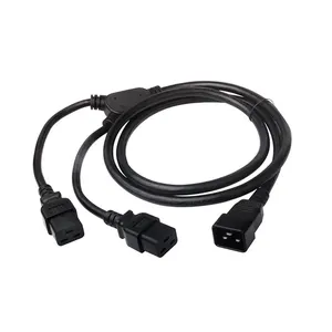 UL Standard 10A 250V 18 AWG 18 inch Black IEC 320 C20 Plug to 2xC19 PDU Style Splitter Power Cord