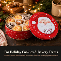 Boîte en fer blanc ronde de Noël avec couvercle, personnalisable avec logo, pour biscuits, bonbons, cadeaux pour enfants, emballage en fer blanc, en stock