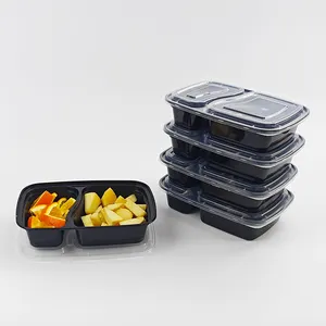 Customized 1000ml/34oz Disposable PP 2-Compartment Meal Prep Container Plastic Party Occasion Packing Box For Food Fruit Lunch