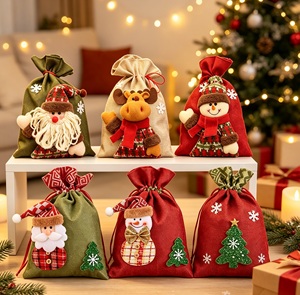 Bestselling Christmas Linen Drawstring Gift <b>Bag</b> Set 3D Santa Snowman Doll Ornaments <b>Xmas</b> Present Pack Decoration - Product Image 3