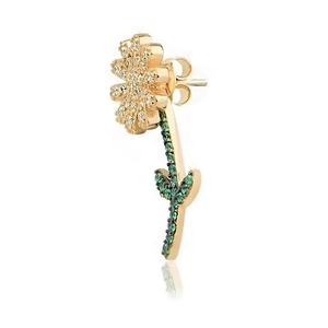 LOZRUNVE Turkish Jewelry 925 Silver Colored Emerald Flower <strong>Front</strong> <strong>Back</strong> Sunflower <strong>Earring</strong> for Women - Product Image 3