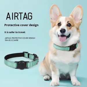 Dispositivo <span class=keywords><strong>Airtag</strong></span> de patrón sólido para perros y gatos, Collar de nailon grabable para mascotas, chaqueta protectora reflectante antiasfixia antipérdida - Product Image 1