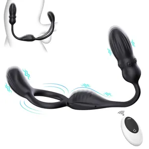 Liquid Silicone IPX7 Waterproof Remote Control Anal Butt Plug Vibrator Prostate Massager with Penis Ring Sex Toys for men Adult%
