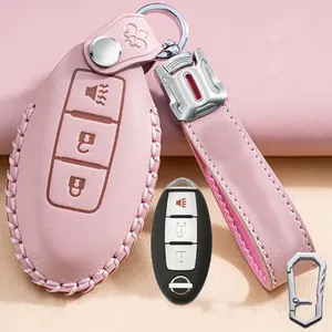 High Quality Leather hand stitched Smart Key Shell Car Accessories Remote Key Fob Cover for Nissan