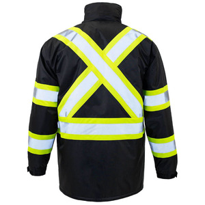 100% Polyester Black Mesh Lined Waterproof <b>Reflective</b> Long Stand Collar Security <b>Jacket</b> For <b>Men</b> - Product Image 2