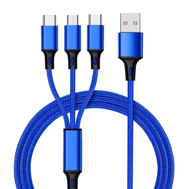 Hot sell 1M 3 In 1 Micro USB Type C Charger Cable Multi Usb Port Nylon Braid Usb Charging Cable For Mobile Phone Cables