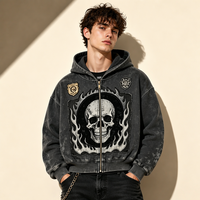 Sweat à capuche vintage zippé avec broderie de badge, veste streetwear personnalisée